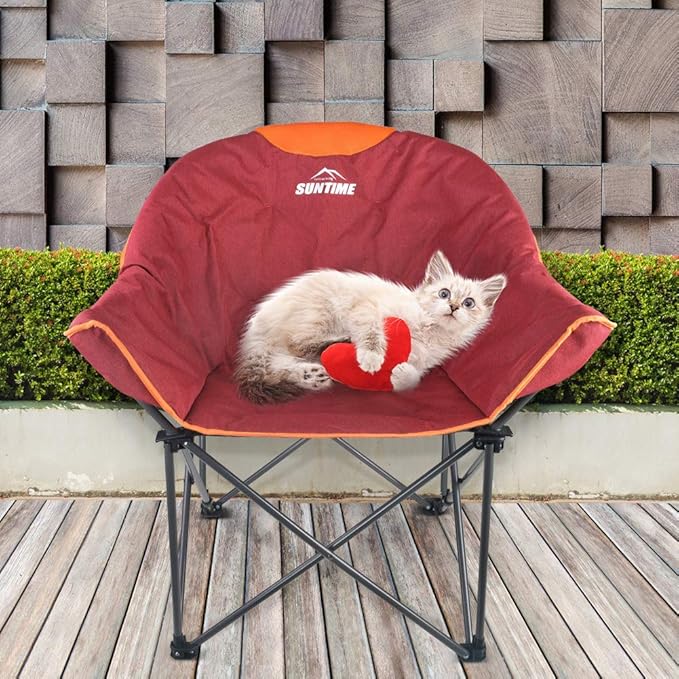 OUTDOOR LIVING SUNTIME Sofa Chair, Oversize Padded Moon Leisure Portable Stable Comfortable Folding Chair for Camping, Hiking, Carry Bag