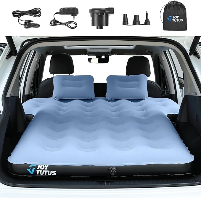 JOYTUTUS SUV Mattress for Car Camping, Upgraded Flocking and Extra Thick Oxford Surface SUV Air Mattress,Camping Bed Mattress with 2-in-1 Air Pump, 2 Pillows & Carry Bag (Blue)
