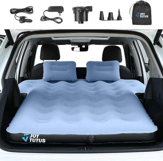 JOYTUTUS SUV Mattress for Car Camping, Upgraded Flocking and Extra Thick Oxford Surface SUV Air Mattress,Camping Bed Mattress with 2-in-1 Air Pump, 2 Pillows & Carry Bag (Blue)