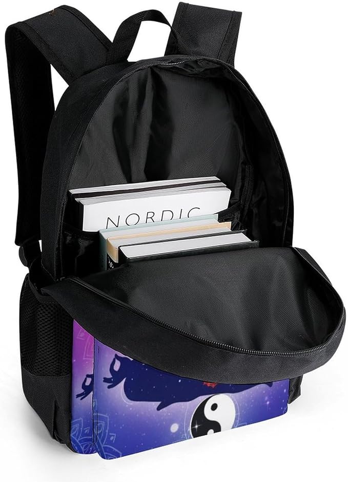 Men Women Polyester Chakra Yoga Meditation Lotus Blue Mandala Daypack Big Capacity Shoulder Bag With Smooth Zippers for Hiking Work Walking Cycling