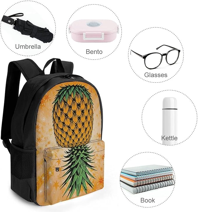 Rucksacks Polyester Anti-Theft Multipurpose Upside Down Pineapple Carry On Bag Large Capacity Gym Outdoor Hiking Backpack With Smooth Zippers
