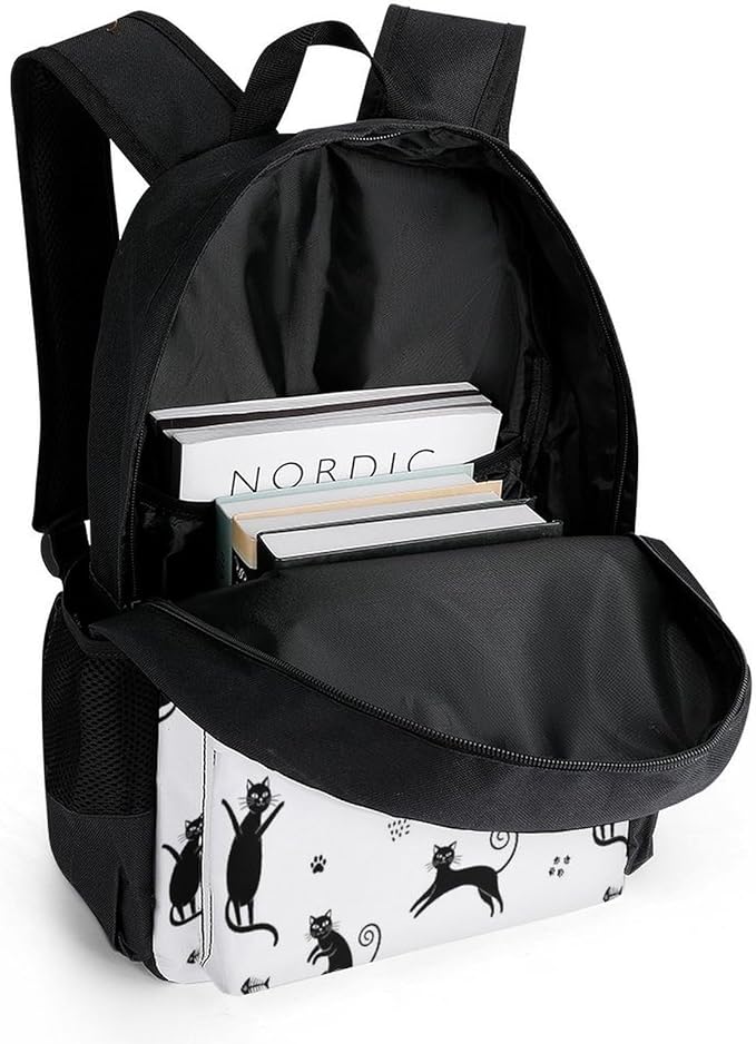 Supdreamc Men Women Lightweight Funny Black Cats Art Backpack Large Capacity Bookbag With Smooth Zippers for Gym Business Running
