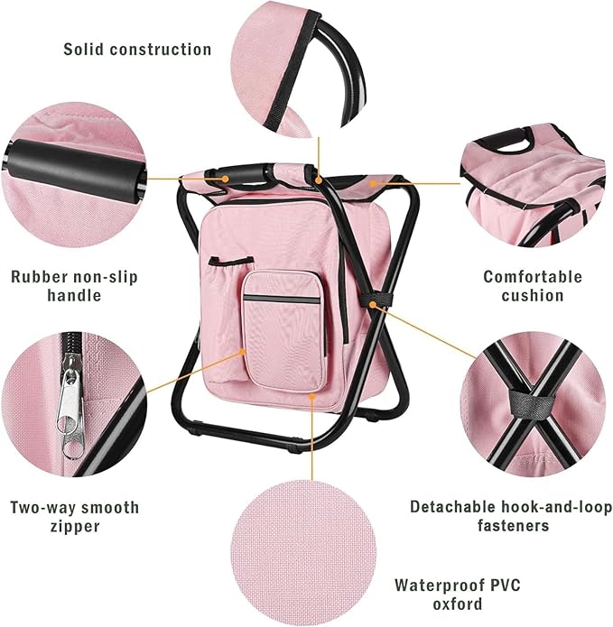 Kikerike Backpack Stool Cooler Chair Heavy Duty 300 LBS Max Load Portable Lightweight Stool Backpack Folding Fishing Cooler Seat for Camping Hunting Fishing