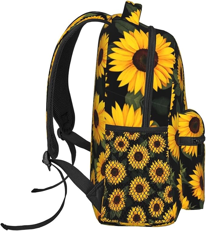 Men Women Polyester Sunflower Daypack Backpack Large Capacity Carry On Bag With Smooth Zippers for Hiking Picnic Walking Cycling
