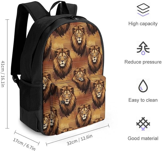 Lightweight Backpack for Gym Travel Bicycle, Big Capacity Multipurpose Anti-Theft Carry On Bag, Lions Animal King Travel Hiking Bag Day Pack