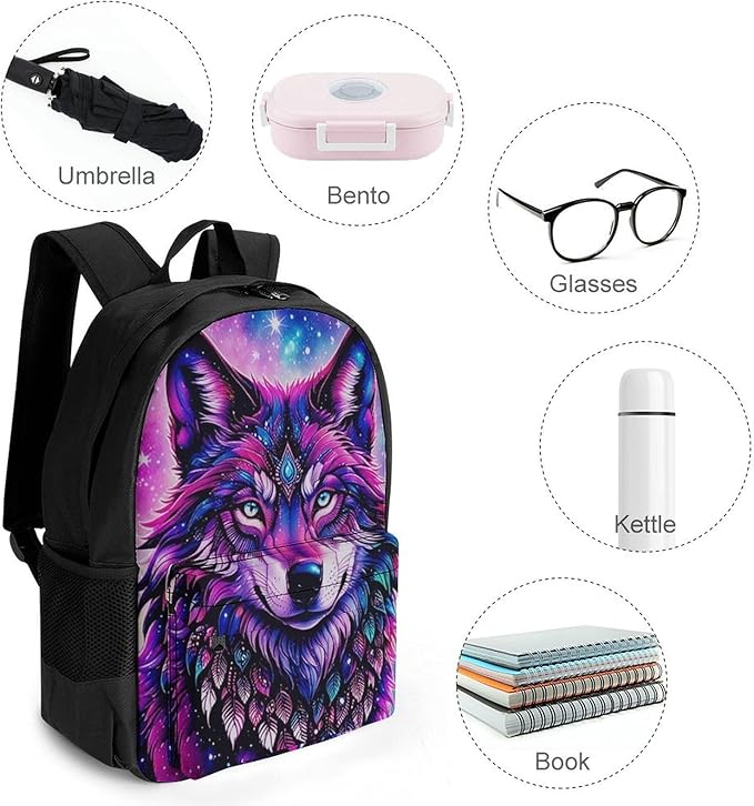 Supdreamc Daypack Polyester Anti-Theft Multipurpose Naive Wolf Head Pink Bookbag Big Capacity Gym Outdoor Hiking Backpack With Adjustable Shoulder Straps