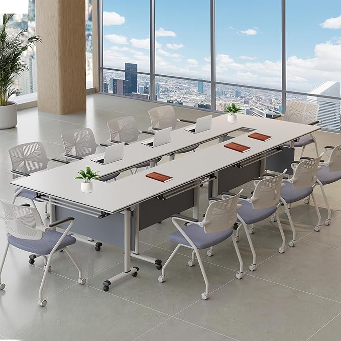 2Packs Conference Room Table Foldable, Rectangular and Space-Saving Desk for Meetings, Offices, and Classrooms Heavy Duty, Sturdy Construction Easy Setup (White 61 * 19.6 * 29.5Inch)
