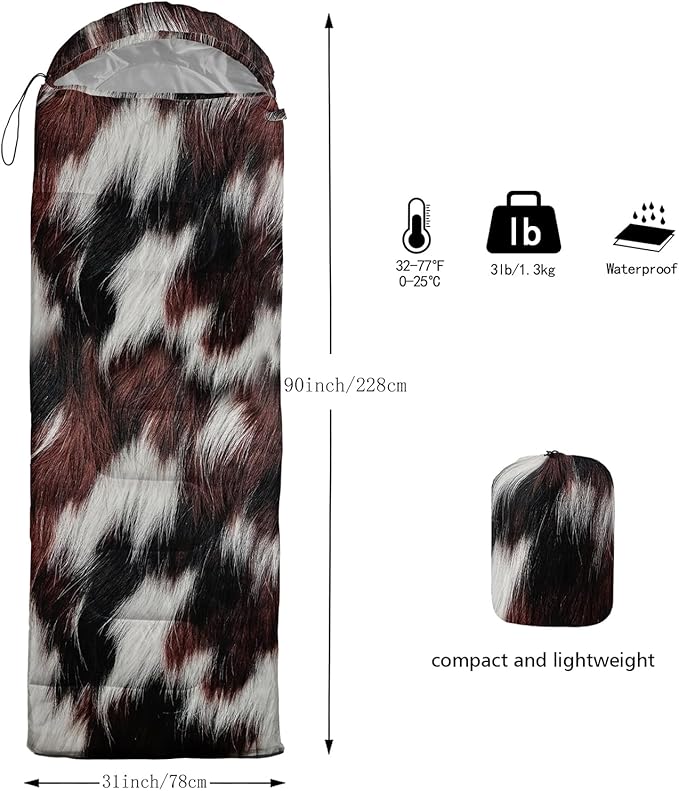 Sleeping Bags for Adults and Kids，3D Printing Camping Sleeping Bag for Girls Boys Lightweight Waterproof Cold/Warm 3-Season，Outdoor Travel with Compression Bags