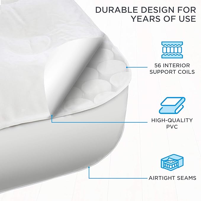 Ivation EZ®-Bed (King) Inflatable Air Mattress with Frame & Rolling Case, Built-in Deflate Defender™ Dual Pump Technology - 3 Min Self Inflate/Deflae Raised Blow up Bed on Legs, Premium Coil Design