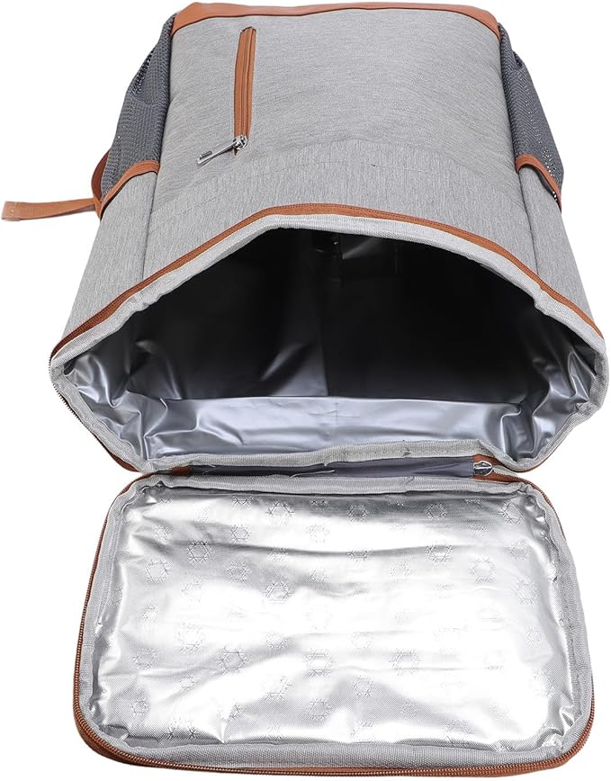 GOWENIC Cooler Backpack, Backpack Cooler Insulated Leak Proof for Men Women, Large Capacity Multi Compartment Storage Rain Proof, for Beach Travel Picnic Lunch Hiking Camping (Gray with Orange)