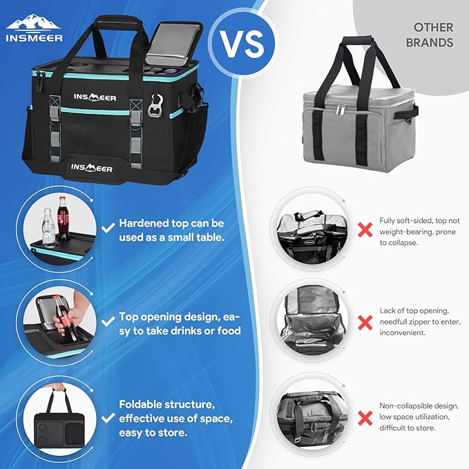 INSMEER Soft Cooler Bag with Hard Shell & 2 Cup Holders, Portable 40L/70 Cans Collapsible Cooler Bags Insulated with Leakproof for Travel, ice chests and Cooler Lunch Box for Beach Camping Picnic