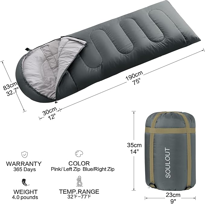 3-4 Season Sleeping Bag for Adults & Kids, Lightweight Warm Cold Weather Camping Bag with Waterproof Compression Sack – Portable for Hiking, Backpacking, Traveling & Outdoor Adventures