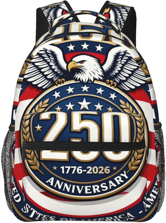 Daypack Backpack Polyester Multipurpose Anti-Theft 250th Anniversary 1776-2026 Patriotic Eagle Art Shoulder Bag Big Capacity Gym Outdoor Hiking Backpack With Smooth Zippers
