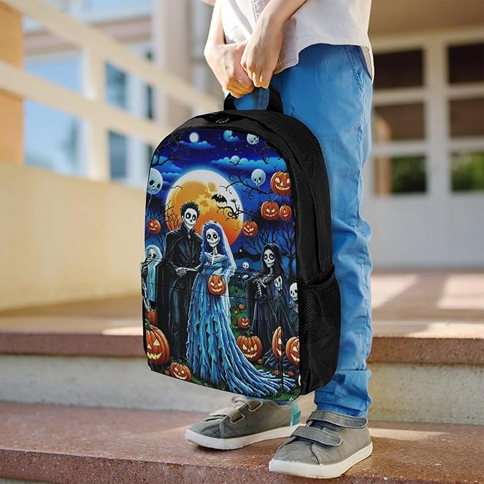 Supdreamc Rucksacks Lightweight Multipurpose Anti-Theft Sugar Skull Party Day Of The Dead Ghost Bride And Groom Art Shoulder Bag Big Capacity Laptop Book Bag Rucksack With Padded Straps