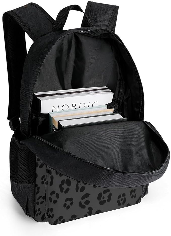 Lightweight Daypack Backpack for Sports Travel Running, Large Capacity Multipurpose Anti-Theft Bookbag, Dark Gray Black Leopard Cheetah Print Laptop Backpack Daypack