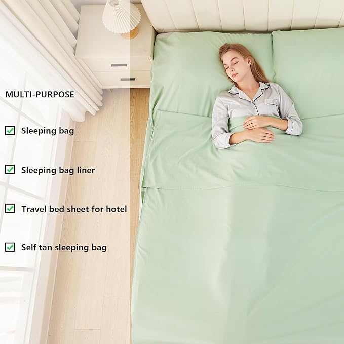 Sleeping Bag Liner Camping Adult Sleep Sack Lightweight Travel Sheet for Hotel Bed Compact Ultralight Essential Cleaning Supplies Kit Travel Bedding Set for Backpacking