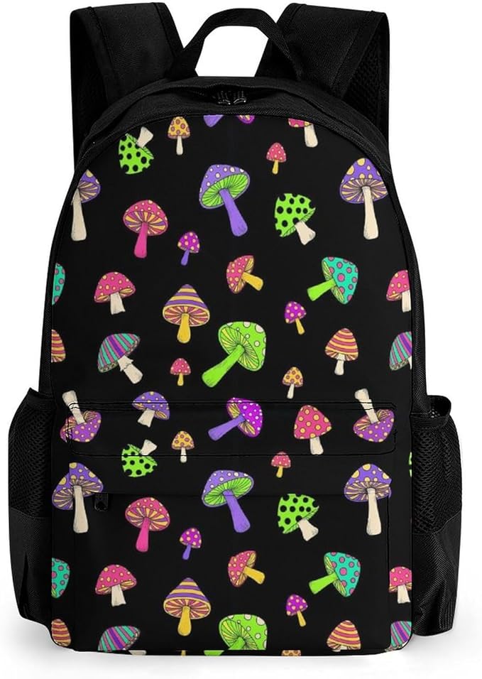 Men Women Polyester Trippy Mushrooms Art Daypack Bookbag Big Capacity Shoulder Bag With Padded Straps for Climbing Travel Walking Cycling