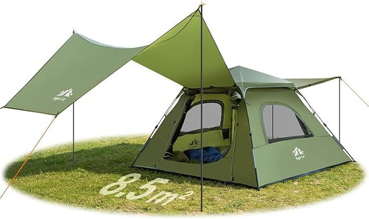 Night Cat 3-Person Camping Tent: Waterproof Instant Cabin Tent with Canopy Tarp for Family, 2-in-1 Canopy Tent with Porch Easy Setup