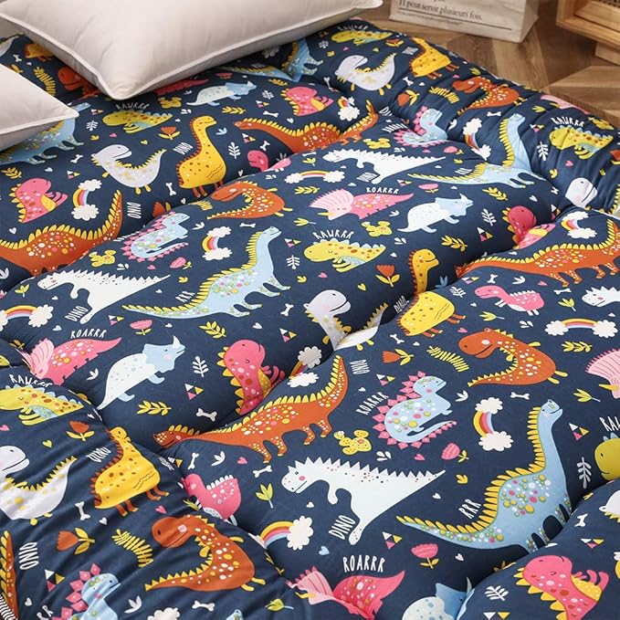 MAXYOYO Dinosaur Japanese Floor Futon Mattress for Boys Girls, Thicken Tatami Mat Sleeping Pad Foldable Bed Roll Up Mattress Floor Lounger Bed Couches and Sofas for Kids Twin Size