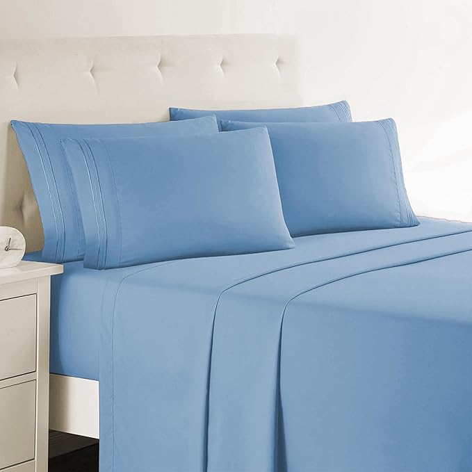 Clara Clark Full Sheets, 6 Piece Set - Hotel Luxury Bed Sheets, Super Soft Bedding Set, Full Size, Blue Heaven