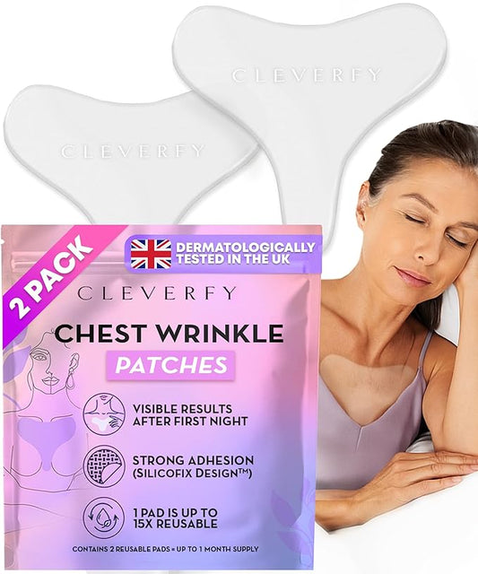 CLEVERFY Silicone Chest Wrinkle Patches for Side Sleeping – Reusable Décolleté Anti-Wrinkle Chest Pads for Overnight Line Prevention (2 Pack, T-Shape)