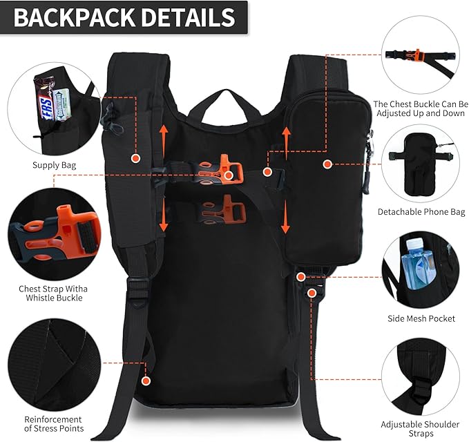 Hiking Backpack 10L/15L Small Daypack Lightweight Packable Travel Foldable Water Resistan for Women Men (Black, 10L)