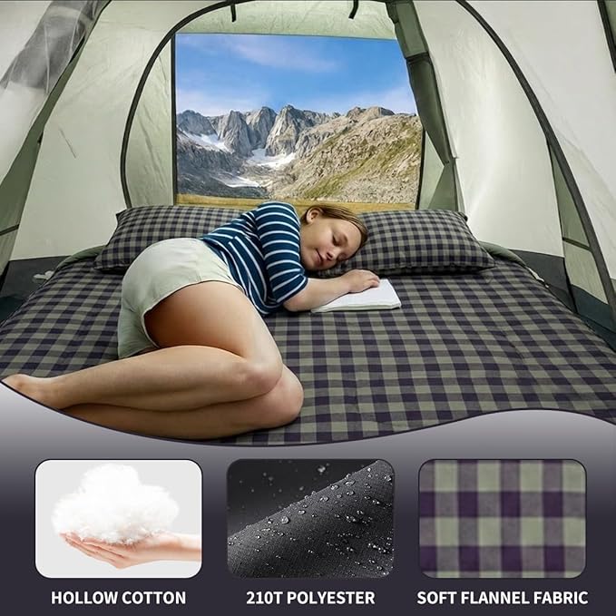 ShinHye Double Sleeping Bag for Adults with 2 Pillows, Camping Sleeping Bags Flannel Cotton 2 Person Sleeping Bags XXL Queen Size Sleeping Bag for Cold Weather