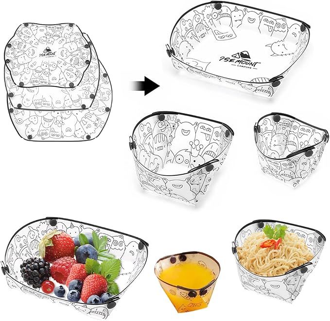 MIUPOO Collapsible Bowl Plate Cup Set,Portable Mess Kit,Food Grade Material Free Folding Plate for Lunch Family Picnic,Set of 3, 3 Sizes