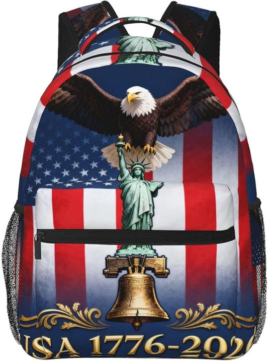 Men Women Lightweight USA 250th Anniversary America Patriotic Art Casual Daypack Big Capacity Bookbag With Padded Straps for Gym Travel Walking Cycling