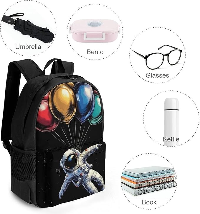 Supdreamc Backpack Polyester Multipurpose Anti-Theft Space Astronaut With Planets Balloon Art Shoulder Bag Big Capacity Gym Outdoor Hiking Backpack With Padded Straps