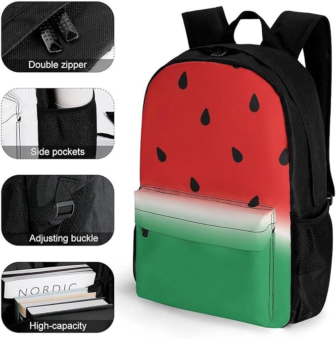 Supdreamc Lightweight Daypack Backpack for Trekking Work Running, Big Capacity Multipurpose Anti-Theft Bookbag, Funny Watermelon Fruit Business Computer Bag