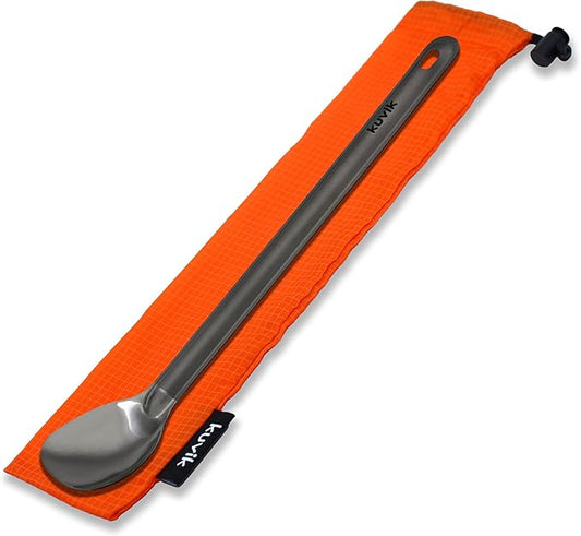 Kuvik Titanium Long Handle Spoon - Ultralight and Compact for Camping and Hiking