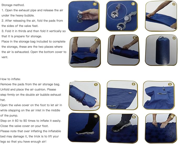 Double Inflatable Camping Sleeping Pads with Built - in Pillow, Ergonomic Nylon Mat for Couples, Fast Inflation Foot Pump Design, for Outdoor Camping Hiking