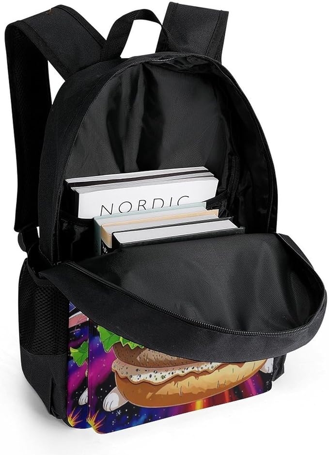 Adults Lightweight Space Hamburger Cat Rucksacks Large Capacity Bookbag With Adjustable Shoulder Straps for Trekking Outdoors Bicycle