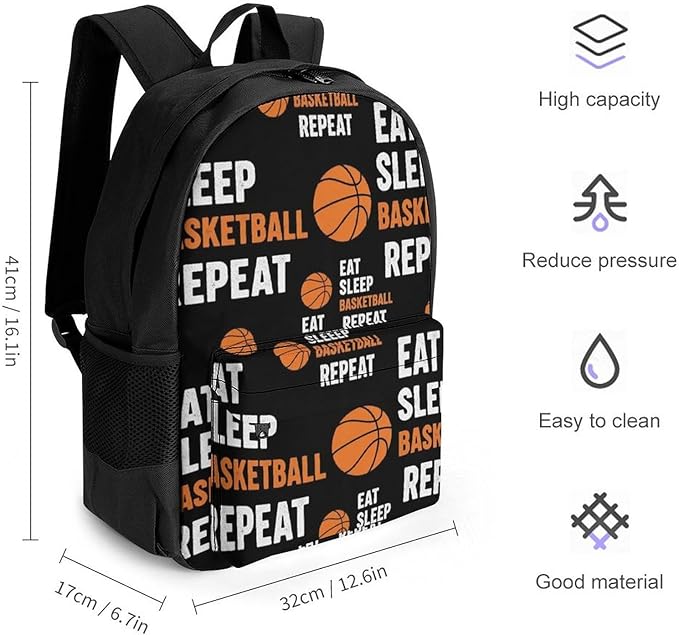 Casual College Daypack Eat Sleep Basketball Repeat Multipurpose Business Travel with Large Capacity Rucksack for Men Women