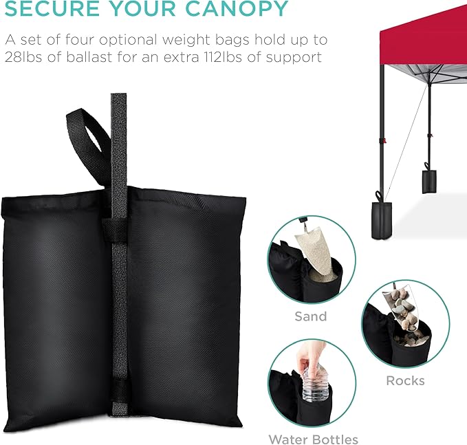 Best Choice Products 8x8ft Pop Up Canopy Tent, Outdoor Shade, 1 Person 1 Minute Set Up, Carry Case, 4 Weight Bags - Red