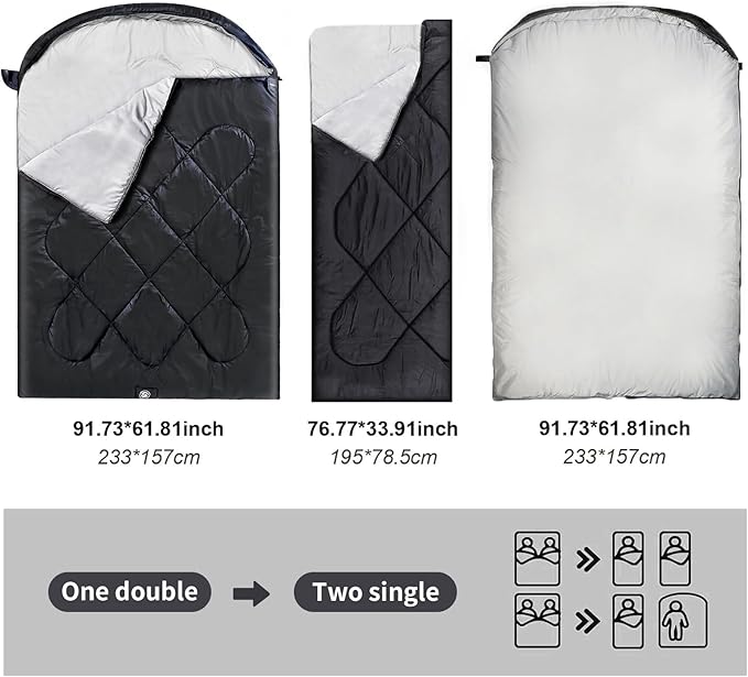 ShinHye Double Sleeping Bag for Adults with 2 Pillows, Camping Sleeping Bags Flannel Cotton 2 Person Sleeping Bags XXL Queen Size Sleeping Bag for Cold Weather