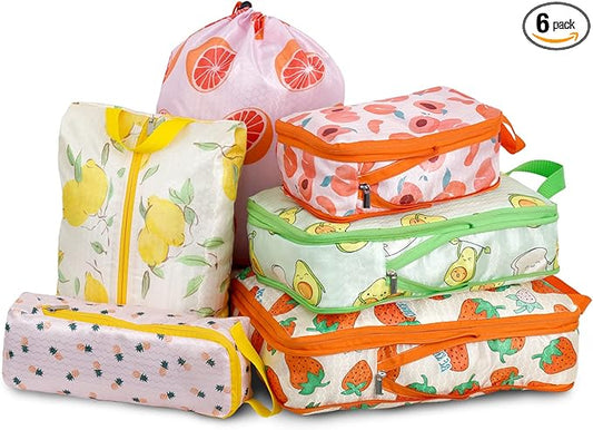 6 Pcs Compression Packing Cubes for Travel, Waterproof Luggage Organizer Washable Storage Bags Set - Packaging Cubes for Backpack Travel and Carry-Ons