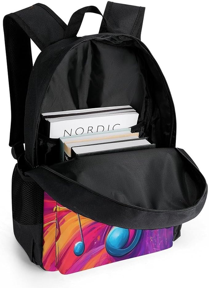 Supdreamc Women Men Polyester Abstract Music Notes Art Casual Daypack Large Capacity Bookbag With Side Pockets for Sports Picnic Walking Cycling