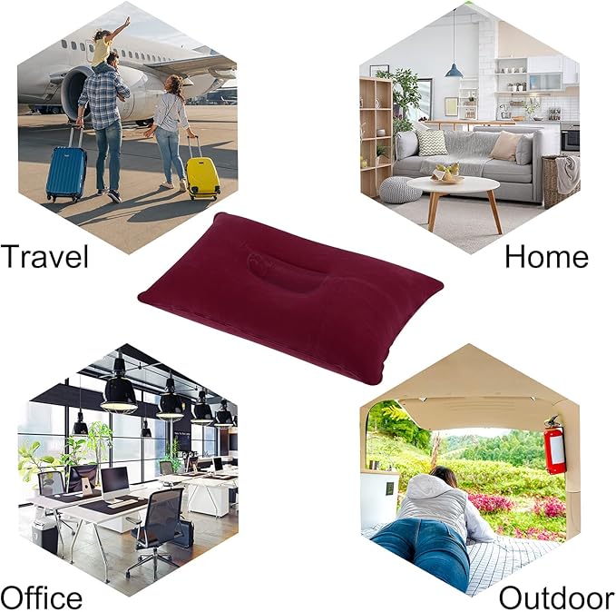 PATIKIL Inflatable Pillow, 3 Pack Squared Ultralight Camping Travel Pillow Desk Rest Neck Support for Hiking Backpacking Office, Wine Red