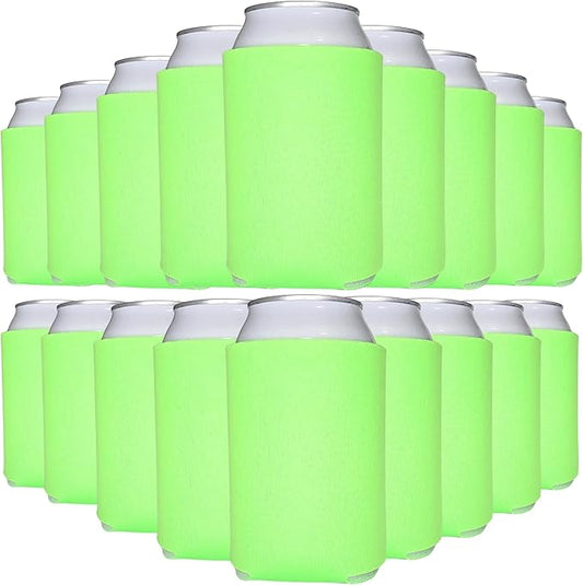 TahoeBay Blank Beer Can Cooler Sleeves (25-Pack) Bulk Sublimation Blanks for Vinyl Plain Soft Foam Can Sleeves Coolers for Soda Cans & Bottles Black, White, Assorted Solid Color (Neon Green)