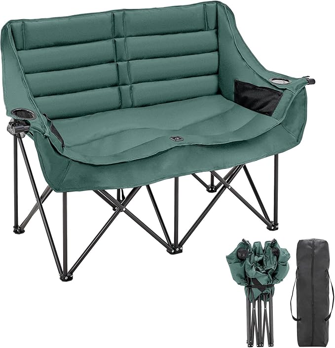 DoCred Double Camping Chair - Oversized Loveseat, 2 Person Camping Chair for Adults Heavy Duty,Two Person Folding Chair with Cup Holder, Supports up to 500 LBS for Outside Picnic Beach Travel