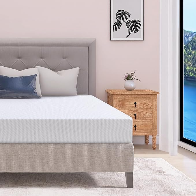 Full Size Memory Foam Mattress 10 Inch with Tencel Cover, Premium Cooling Green Tea/Gel Medium Firm Bed-Mattress in a Box, Pressure Relief Comfort, Made in USA, CertiPUR-US 75'' x 54''