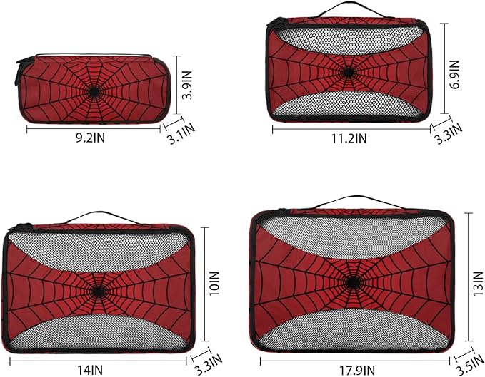 Spiders Web Red Compression Packing Cubes for Travel,Expandable Cubes Storage Bag Carry on Luggage Organizers for Toiletry Clothes Shoe Accessories 4 Set