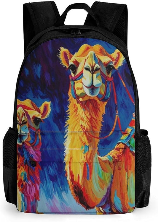 Daypack Bookbag Multipurpose Anti-Theft Big Capacity Carry On Bag, Camel Watercolor Travel Hiking Camping Rucksack With Padded Straps
