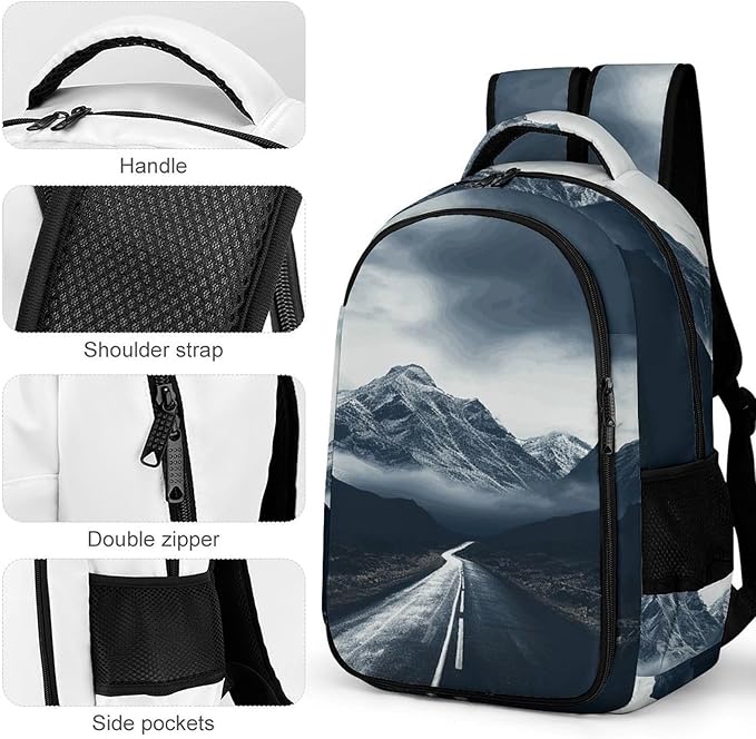 MUSM Dark Road to Mountains Backpack Anti Theft Laptop Backpacks Large Classical Travel Backpack Computer Bag Lightweight Hiking Back Pack Water Resistant Daypack Gift for Men & Women