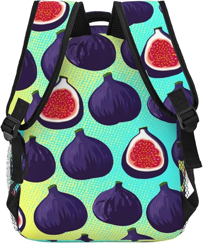 Backpack Anti-Theft Multipurpose Large Capacity Carry On Bag, Fig Fruits Exotic Ornament Art Camping Outdoor Backpack With Side Pockets