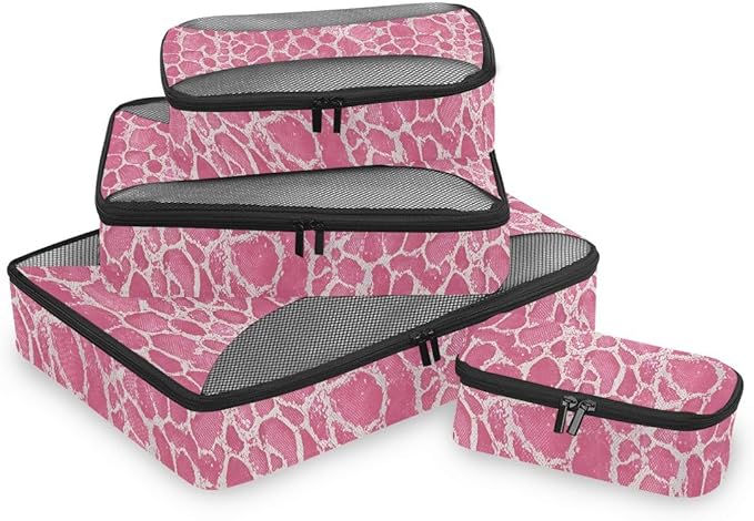 Pink Snake Compression Packing Cubes for Travel Luggage Suitcase Packing Organizers Bags Carry On Lightweight 4 Set