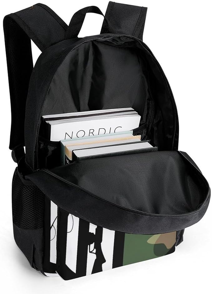 Lightweight Daypack Backpack for Sports Travel Running, Large Capacity Multipurpose Anti-Theft Bookbag, Hunting Deer Bass Fishing Lure Camo Camouflage American Flag Black Laptop Backpack Daypack