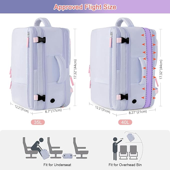 Carry on Backpack, Waterproof 17 Inch Laptop Backpack for Women, Flight Approved Backpack for Travel, College, Work